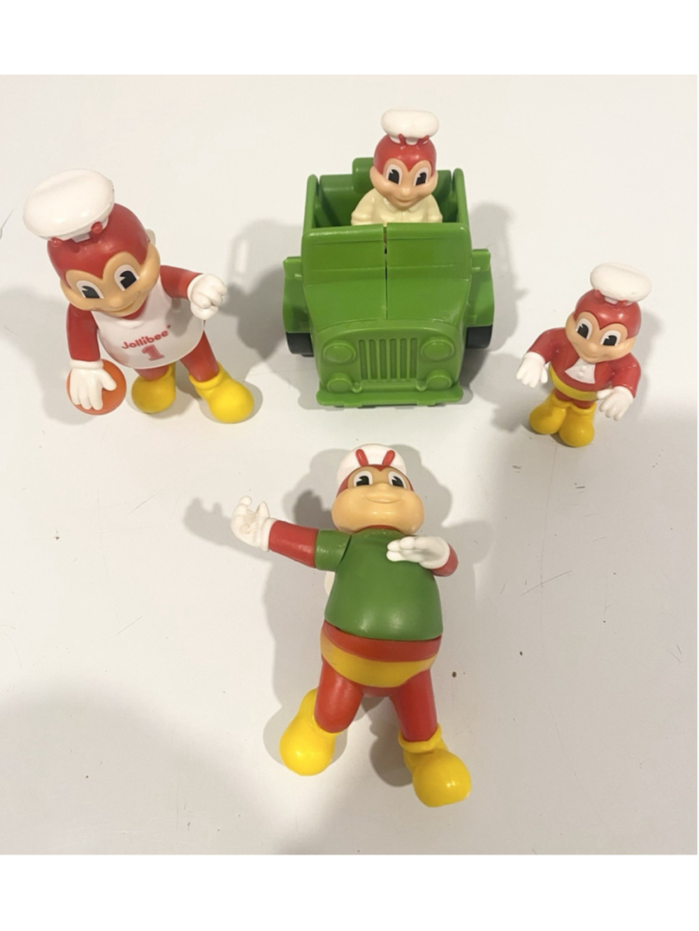 Vintage Jollibee Figures Toy Lot of 4 Mascot Basketball Green Jeep Car